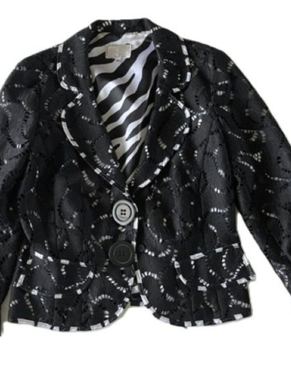 Albert Makali Black & White Lace Blazer Jacket Size 10